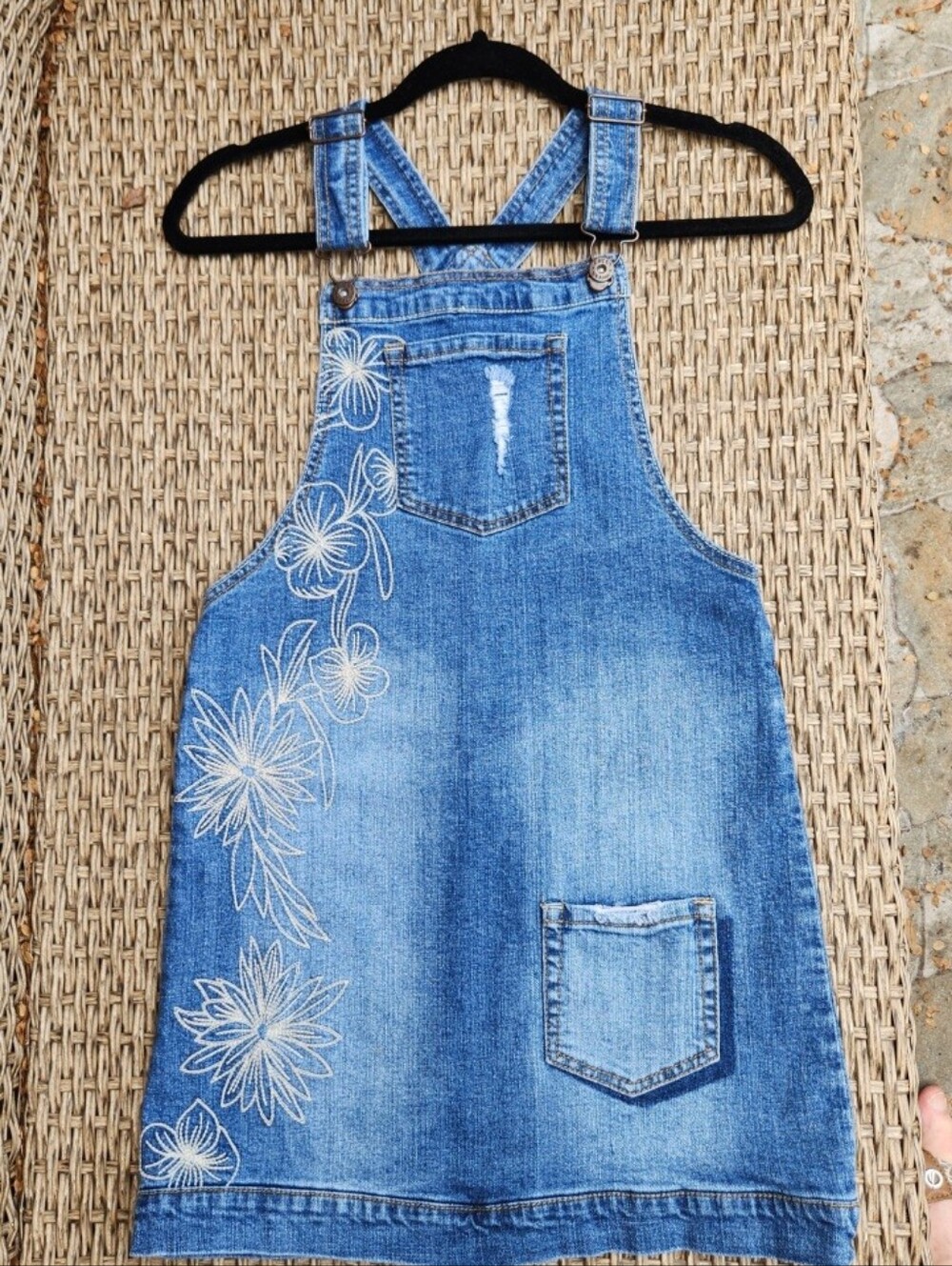 Lucky Brand Denim Overall Dress with Floral Embroidery - Picture 6 of 10